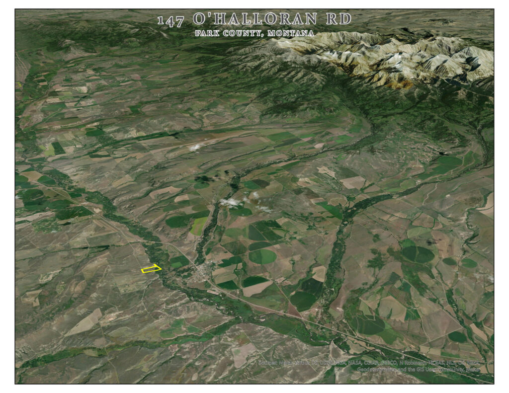 147 O’Halloran Rd, aerial showing Crazy Mountains in relationship to property