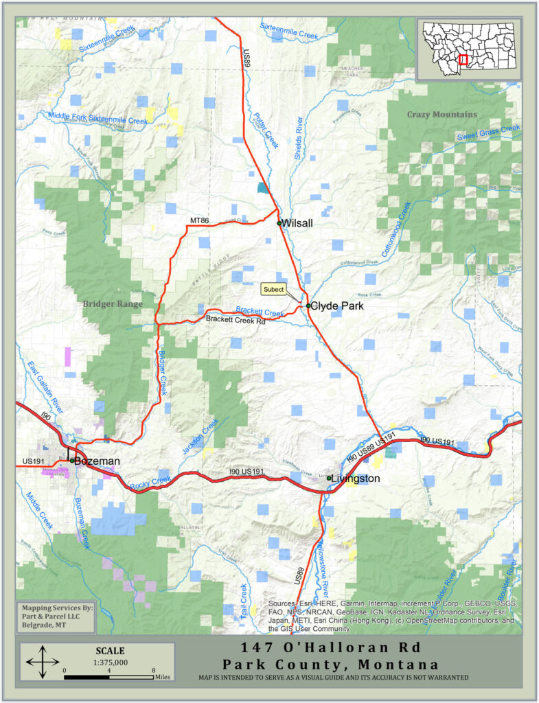 147 O’Halloran Rd, map showing property in relation to Livingston, MT