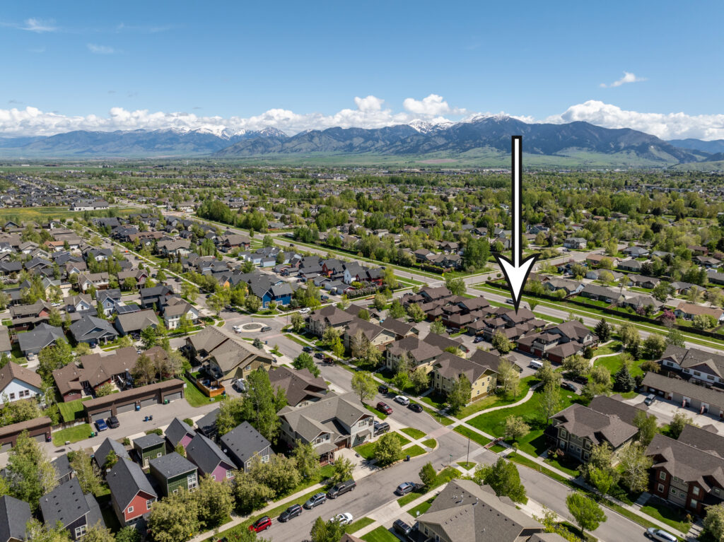 243 Ferguson, Unit 1, aerial with streets, mountains and arrow