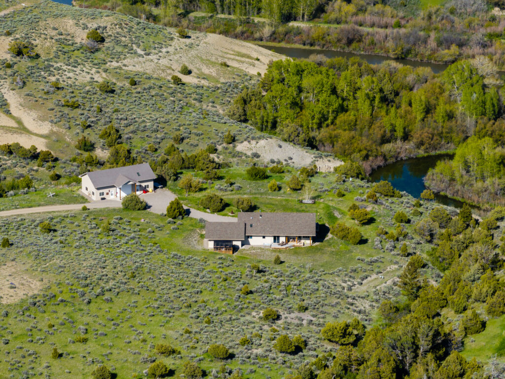 147 O’Halloran Rd, aerial of house, shop and river
