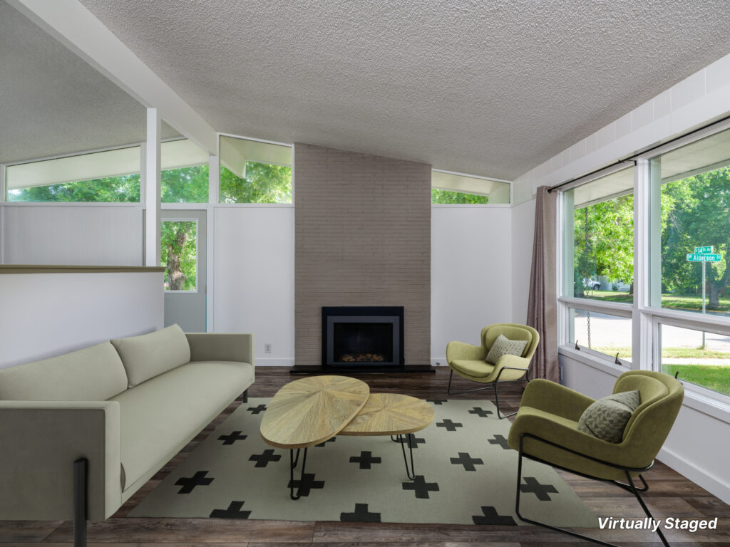 701 S 14th, staged living room with fireplace