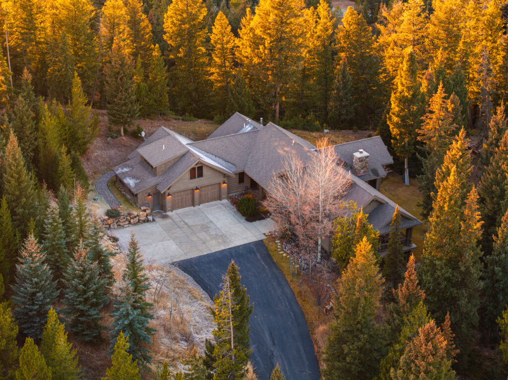 1055 Skywood Rd, aerial with sunset on trees
