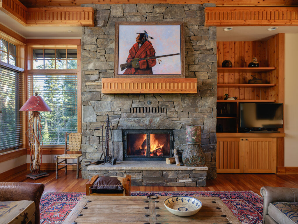 1055 Skywood Rd, living room with focus on fireplace