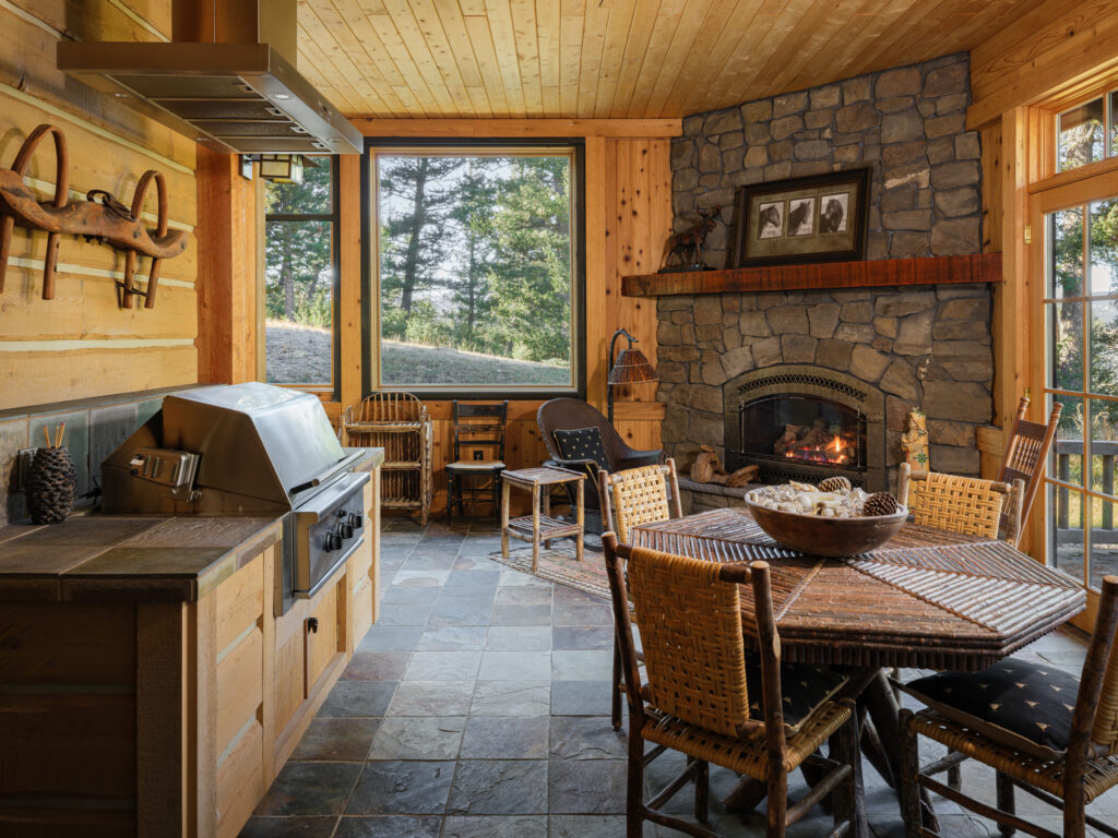 1055 Skywood Rd, sunroom with fireplace and grill